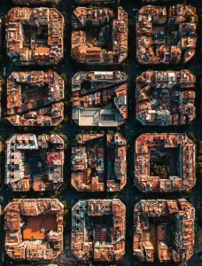 Stunning aerial photograph of Barcelona's distinct city block pattern.